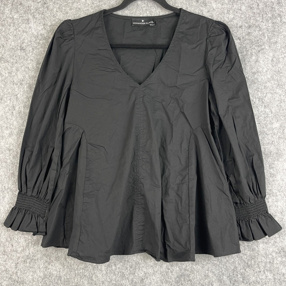 Pomander Place Tuckernuck Easton Swing Top Women Medium Black Poplin‎ Ruffle